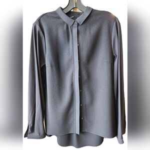 Elie Tahari black button-up blouse with leather trim